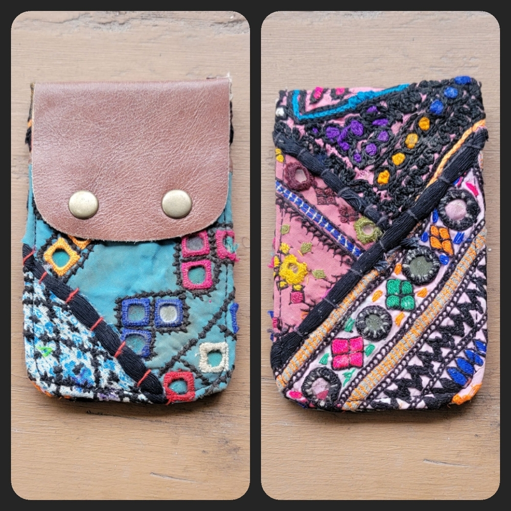 🧠🍳 Free People Boho Embroidered Repurposed vtg banjara Wallet Card Case